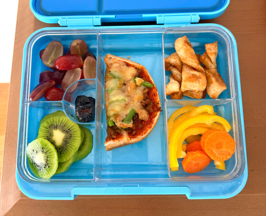 Lunchbox Idea Featuring Mini Mince Pizza and Biscoff Puffs