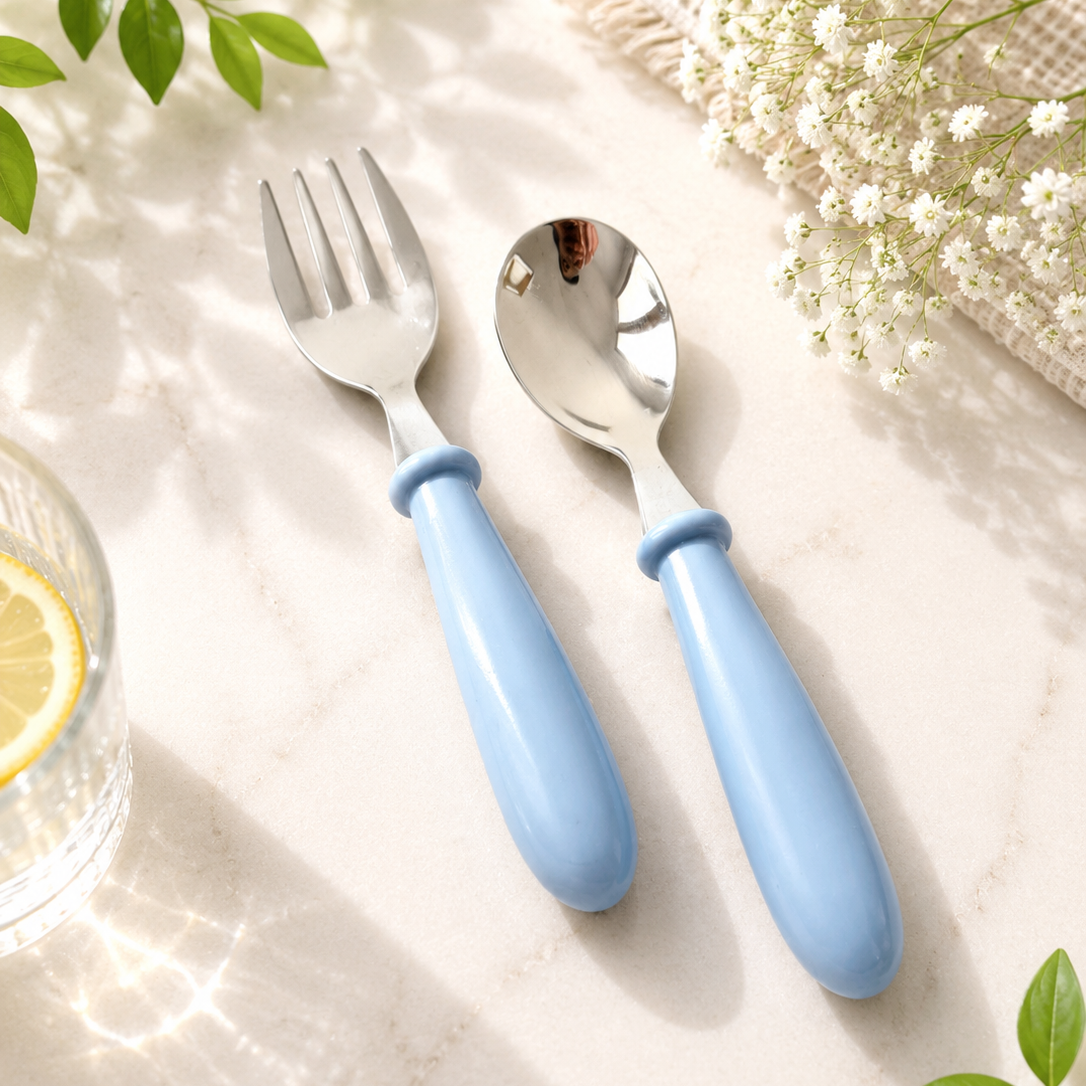 Personalised Kids Mini Cutlery Set with Stainless Steel Heads and With Case – Blue