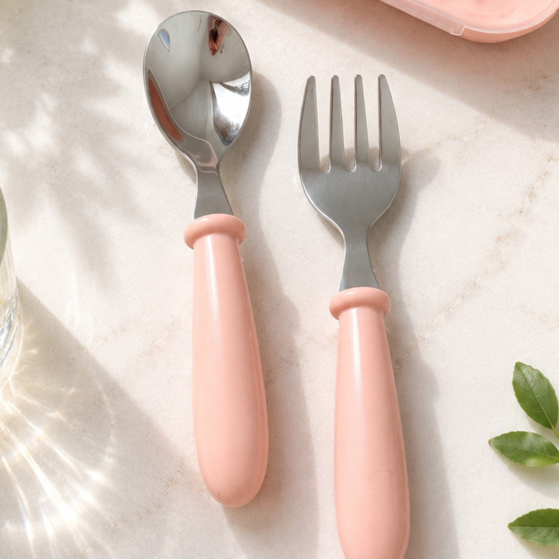 Personalised Kids Mini Cutlery Set with Stainless Steel Heads and With Case – Pink