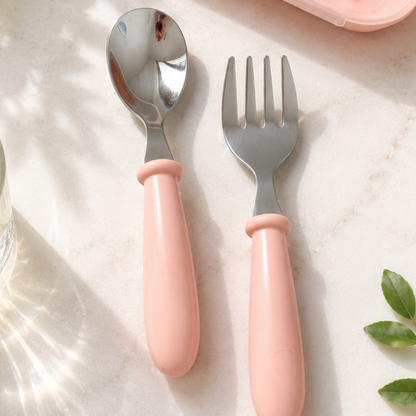 Personalised Kids Mini Cutlery Set with Stainless Steel Heads and With Case – Pink