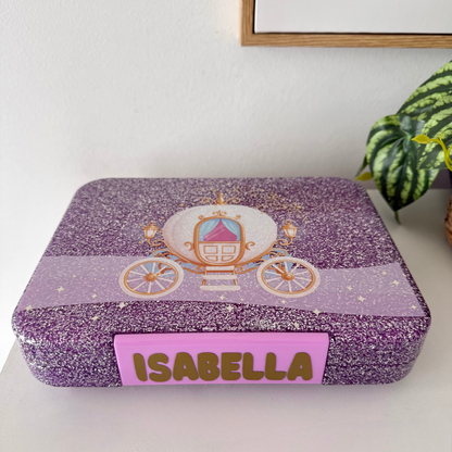 Princess Carriage Personalised Glitter Kids Lunch box – Leakproof  BPA-Free School Bento Box